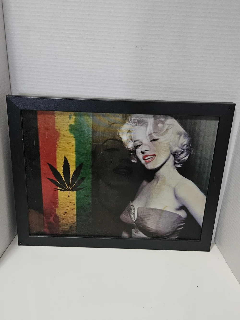 Framed Pop Art Portrait with Rasta Stripe and Leaf Accent